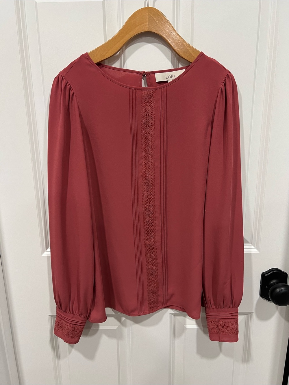 LOFT Dusty Rose Lace-Front Long Sleeve Blouse